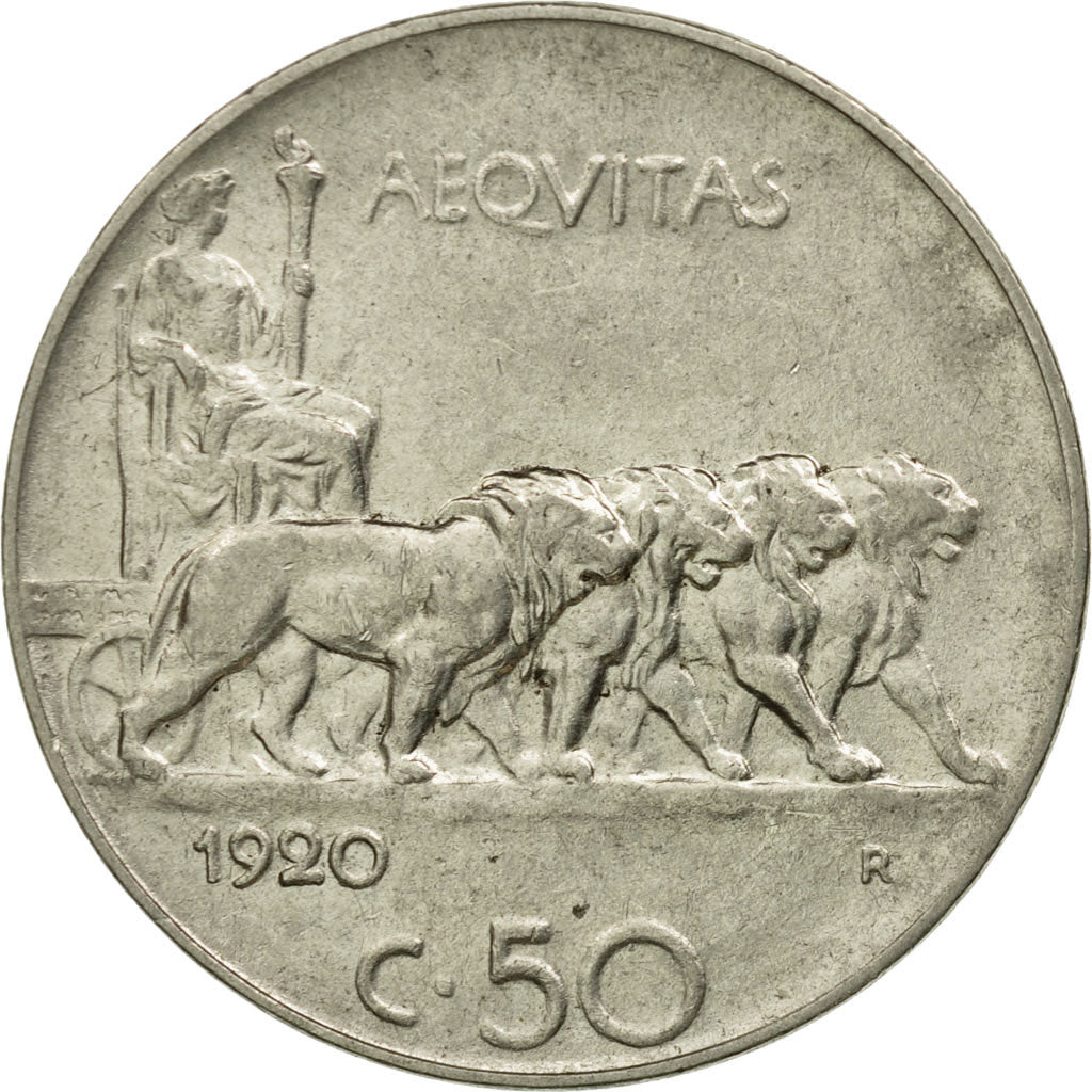 Coin, Italy, Vittorio Emanuele III, 50 Centesimi, 1920, Rome, AU(55-58), Nickel