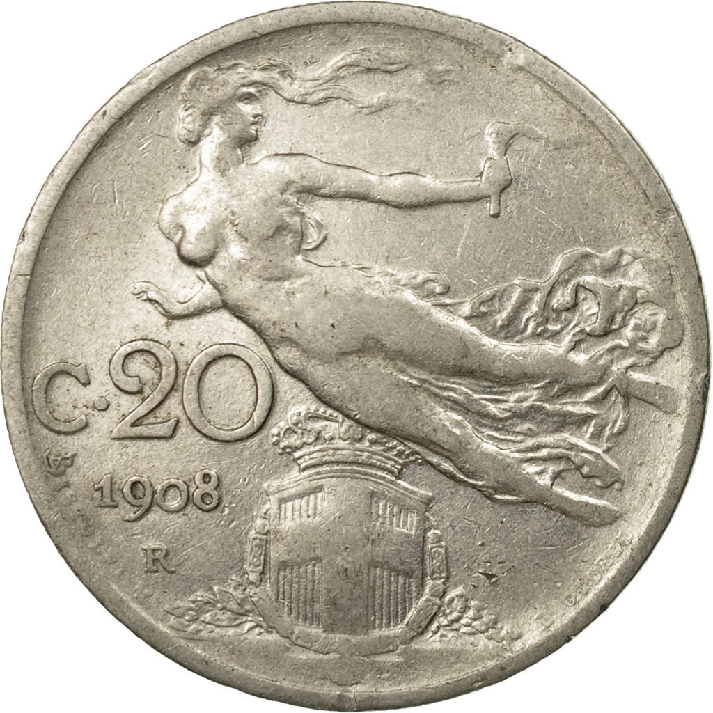 Coin, Italy, Vittorio Emanuele III, 20 Centesimi, 1908, Rome, EF(40-45), Nickel