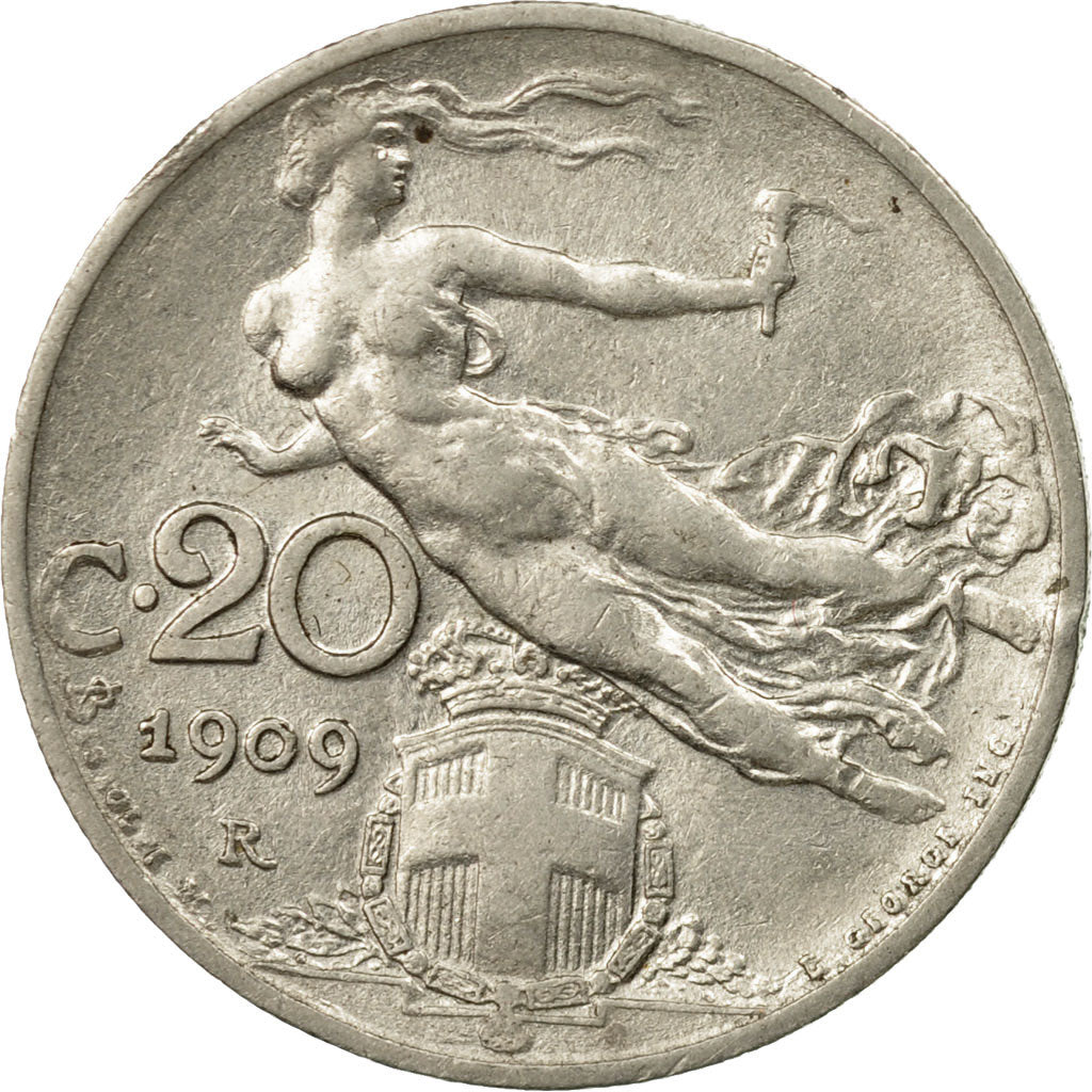 Coin, Italy, Vittorio Emanuele III, 20 Centesimi, 1909, Rome, EF(40-45), Nickel