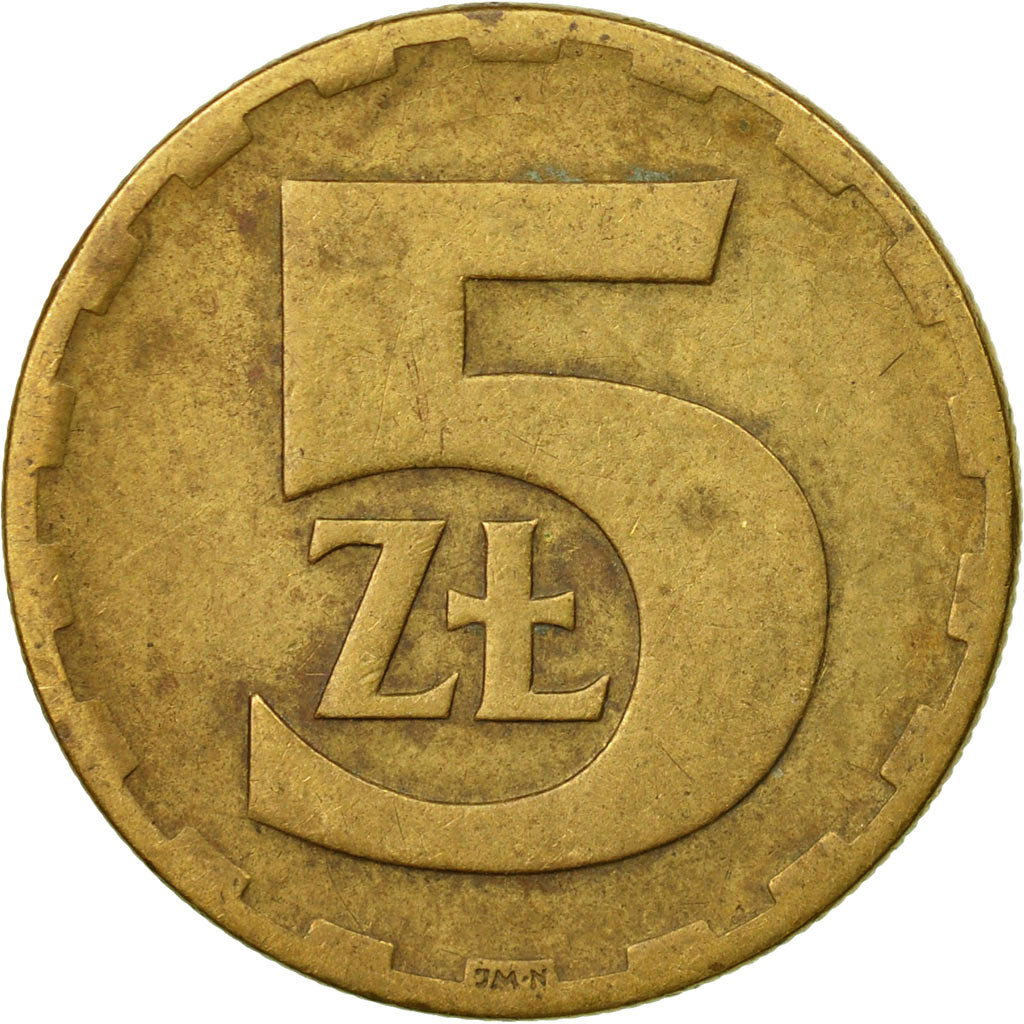 Coin, Poland, 5 Zlotych, 1977, Warsaw, VF(30-35), Brass, KM:81.1