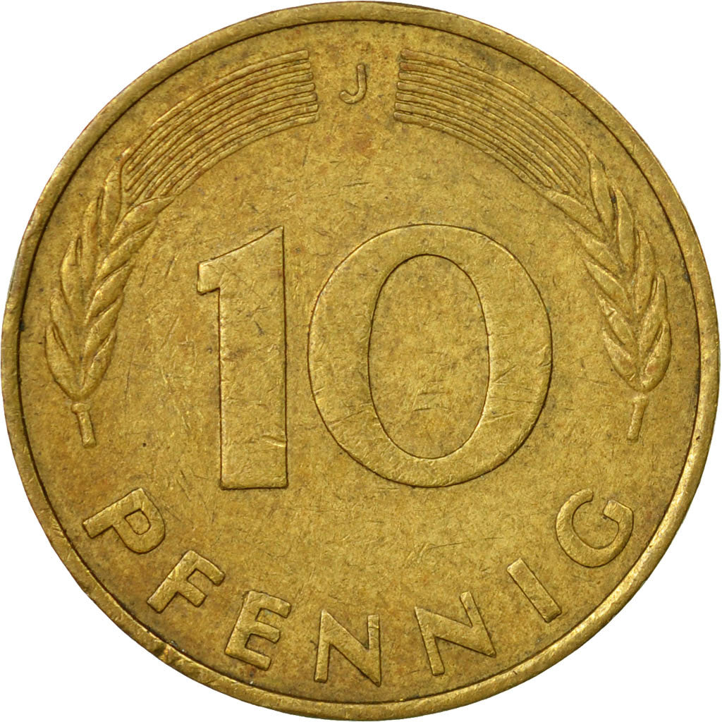 Moneta, Niemcy - RFN, 10 Pfennig, 1975, Hambourg, EF(40-45), Mosiądz powlekany