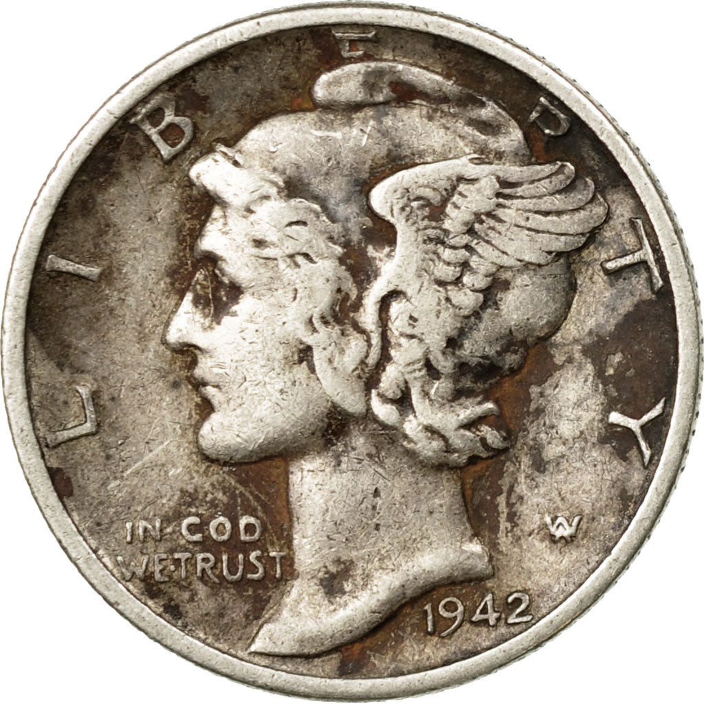 Coin, United States, Mercury Dime, Dime, 1942, U.S. Mint, Philadelphia
