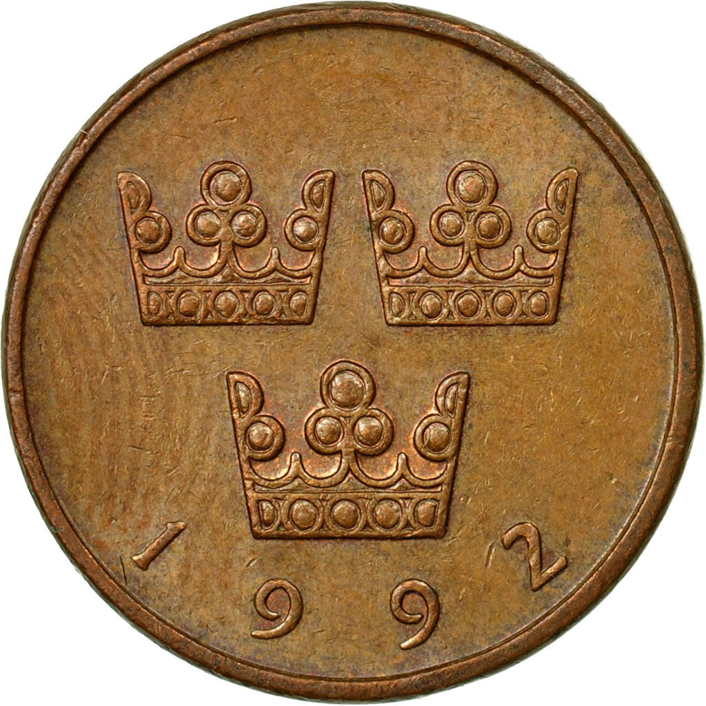 Coin, Sweden, Carl XVI Gustaf, 50 Öre, 1992, EF(40-45), Bronze, KM:878