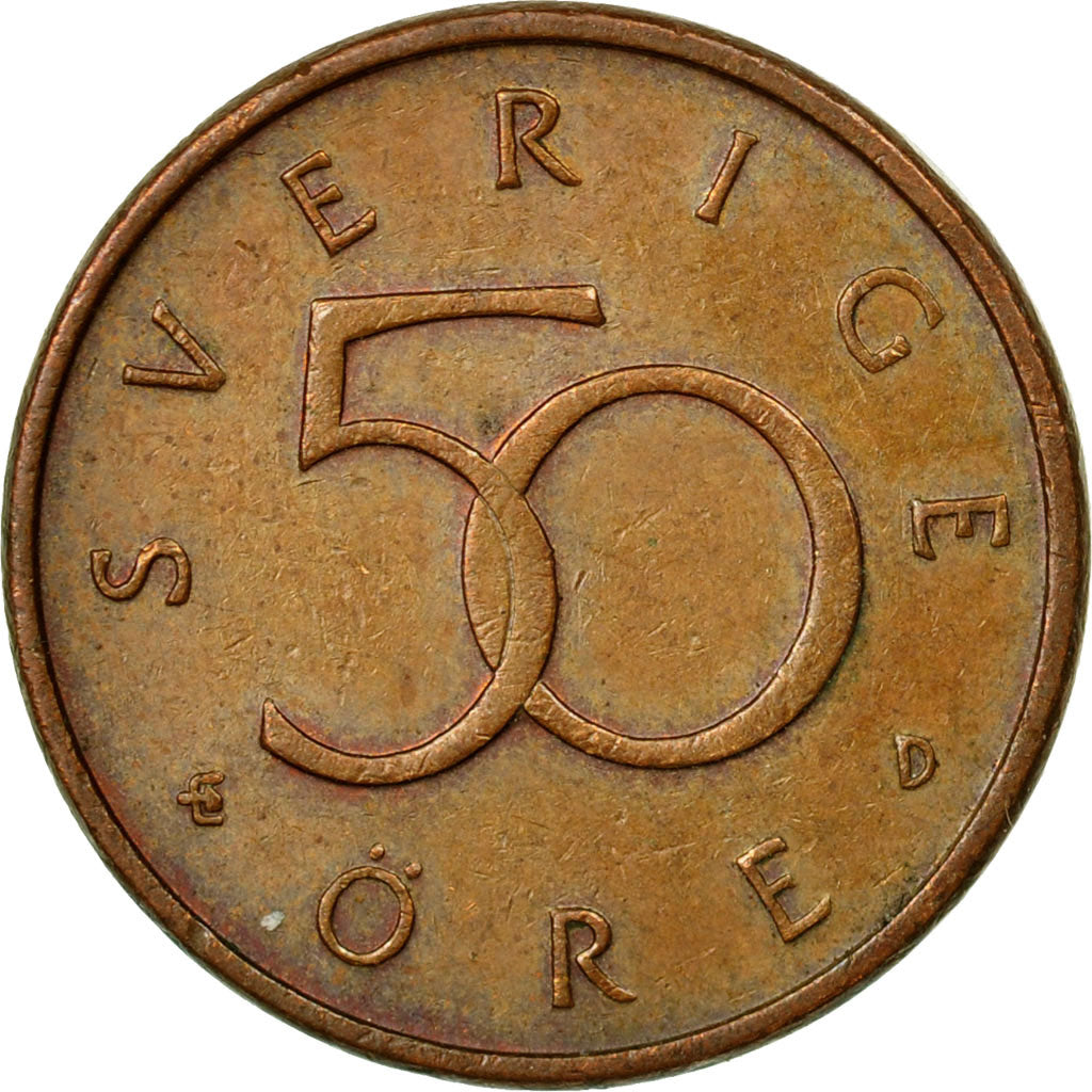 Coin, Sweden, Carl XVI Gustaf, 50 Öre, 1992, EF(40-45), Bronze, KM:878