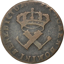 FRENCH COLONIES, 9 Deniers, 1722, La Rochelle, KM #5.2, VF(20-25), Copper,...