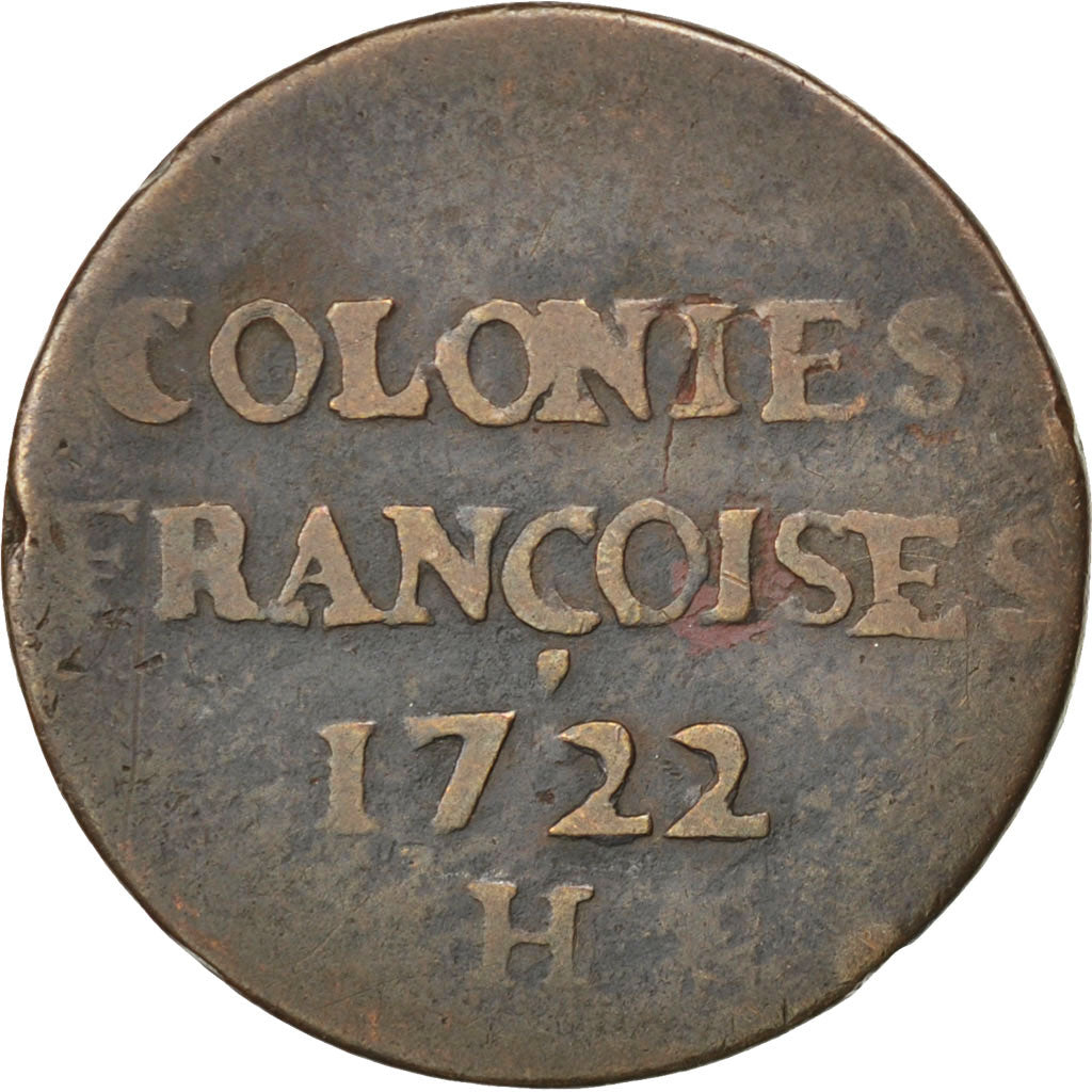 FRENCH COLONIES, 9 Deniers, 1722, La Rochelle, KM #5.2, VF(20-25), Copper,...