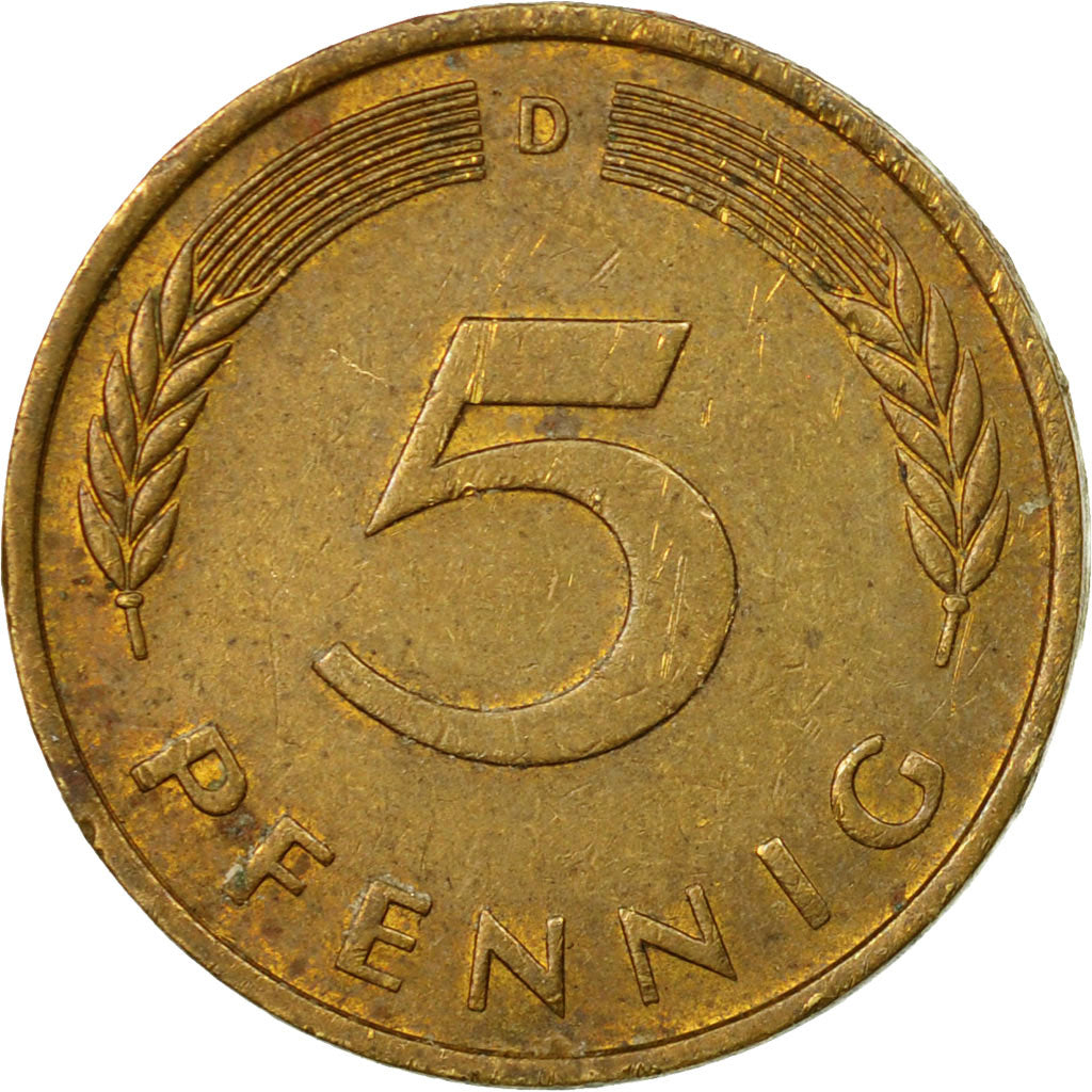 Coin, GERMANY - FEDERAL REPUBLIC, 5 Pfennig, 1978, Munich, EF(40-45), Brass Clad