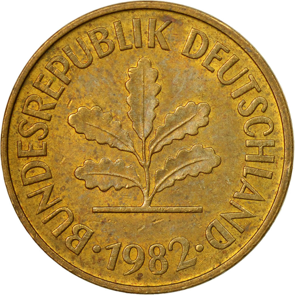 Coin, GERMANY - FEDERAL REPUBLIC, 5 Pfennig, 1982, Munich, EF(40-45), Brass Clad