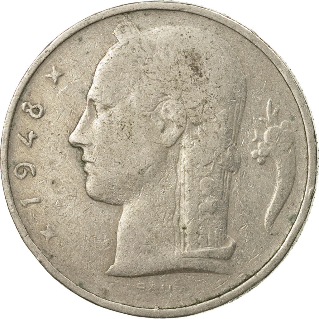 Moneda, Bélgica, 5 Francs, 5 Frank, 1948, BC+, Cobre - níquel, KM:134.1