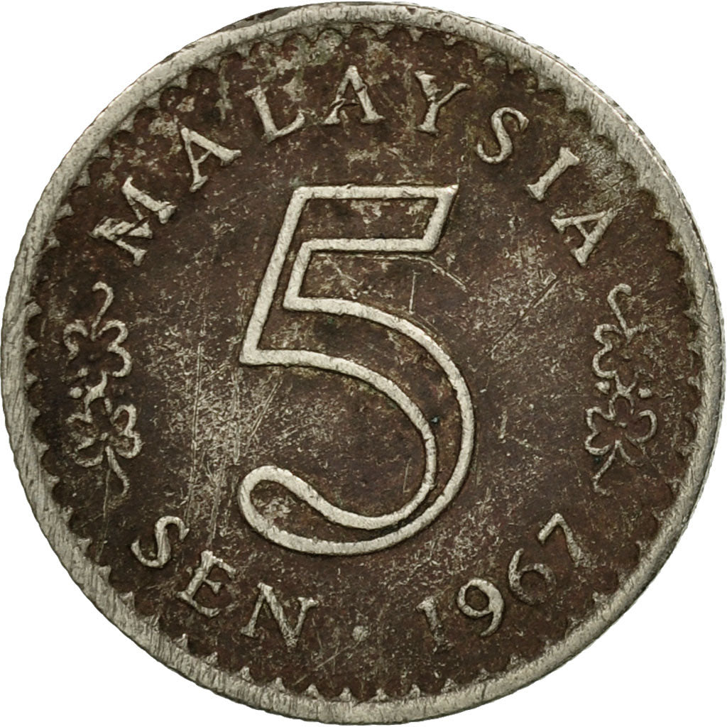 Coin, Malaysia, 5 Sen, 1967, Franklin Mint, EF(40-45), Copper-nickel, KM:2