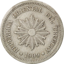 URUGUAY, 2 Centesimos, 1909, Uruguay Mint, KM #20, EF(40-45), Copper-Nickel,...