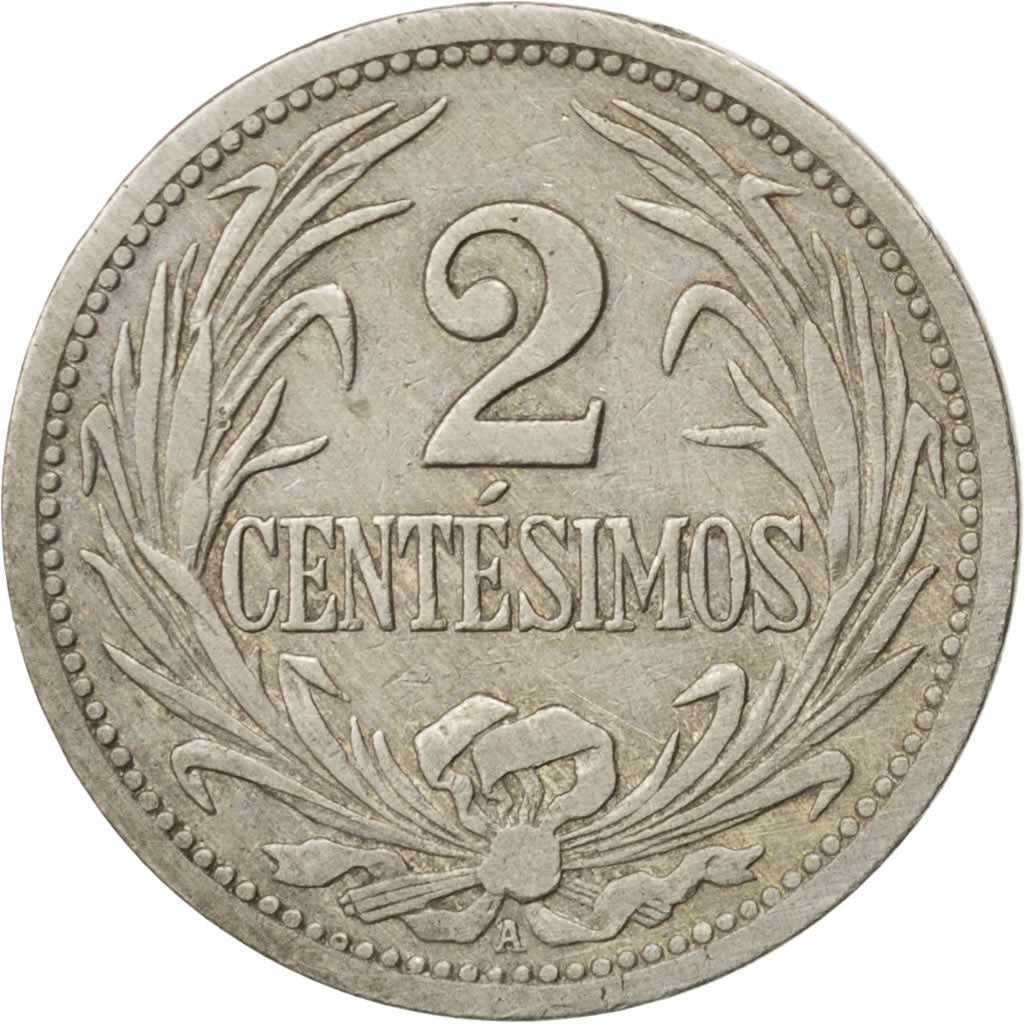 URUGUAY, 2 Centesimos, 1909, Uruguay Mint, KM #20, EF(40-45), Copper-Nickel,...