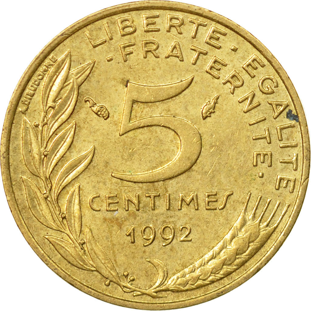 Coin, France, Marianne, 5 Centimes, 1992, Paris, EF(40-45), Aluminum-Bronze