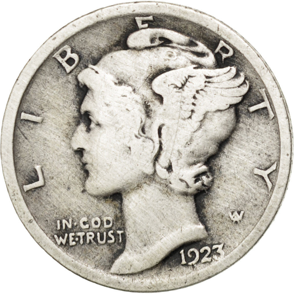 UNITED STATES, Mercury Dime, Dime, 1923, U.S. Mint, KM #140, VF(20-25), Silver,.