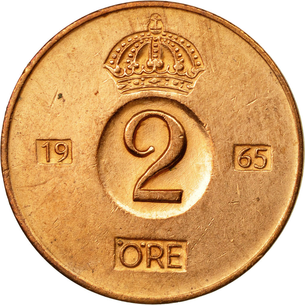 Coin, Sweden, Gustaf VI, 2 Öre, 1965, EF(40-45), Bronze, KM:821
