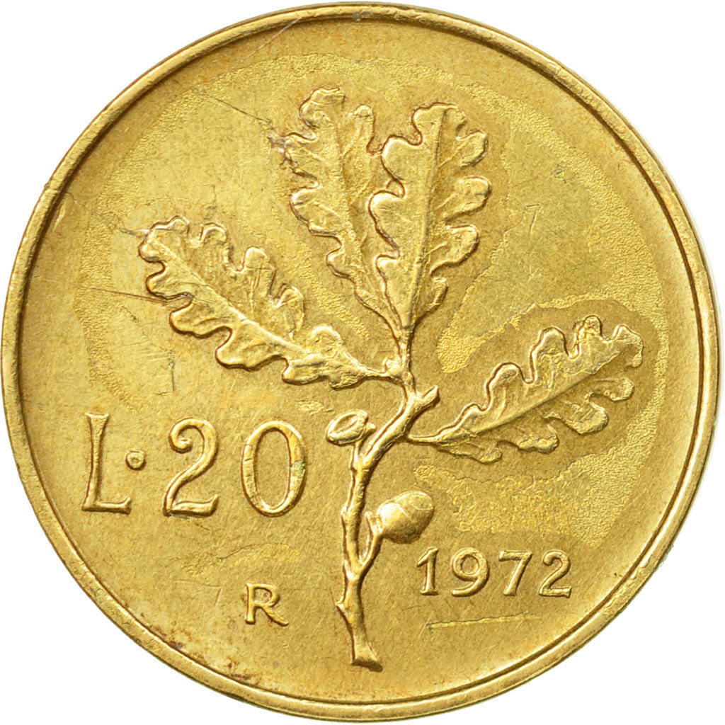 Coin, Italy, 20 Lire, 1972, Rome, EF(40-45), Aluminum-Bronze, KM:97.2