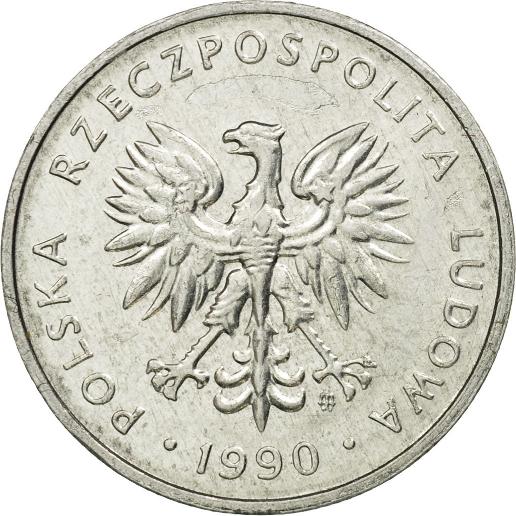 Coin, Poland, 5 Zlotych, 1990, Warsaw, EF(40-45), Aluminum, KM:81.3