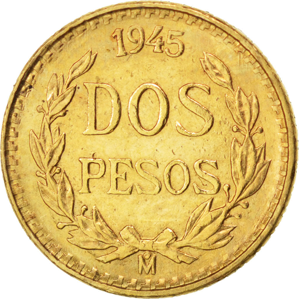 MEXICO, 2 Pesos, 1945, Mexico City, KM #461, MS(63), Gold, 13, 1.68