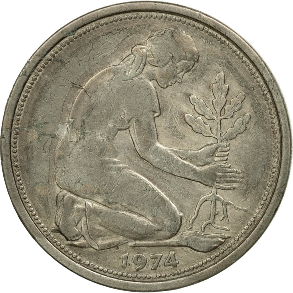 Coin, GERMANY - FEDERAL REPUBLIC, 50 Pfennig, 1974, Stuttgart, EF(40-45)