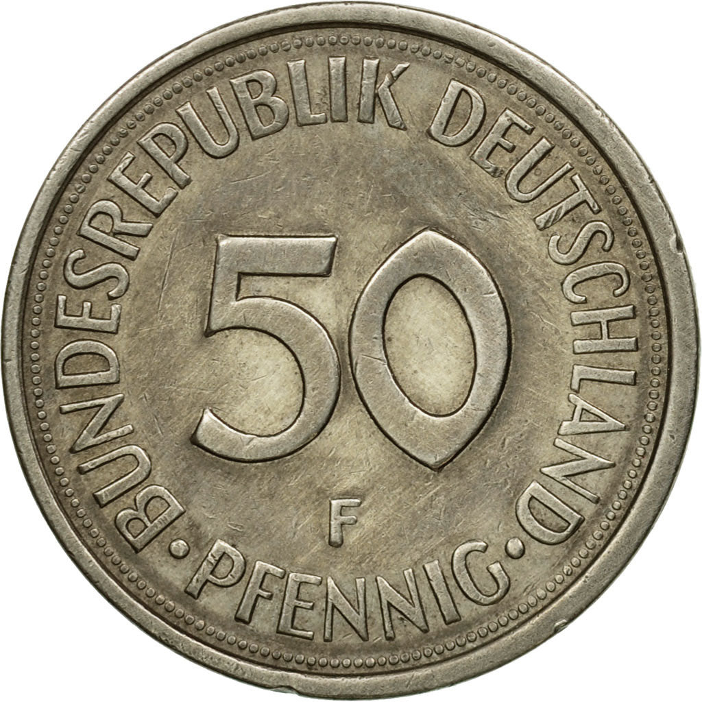 Coin, GERMANY - FEDERAL REPUBLIC, 50 Pfennig, 1974, Stuttgart, EF(40-45)