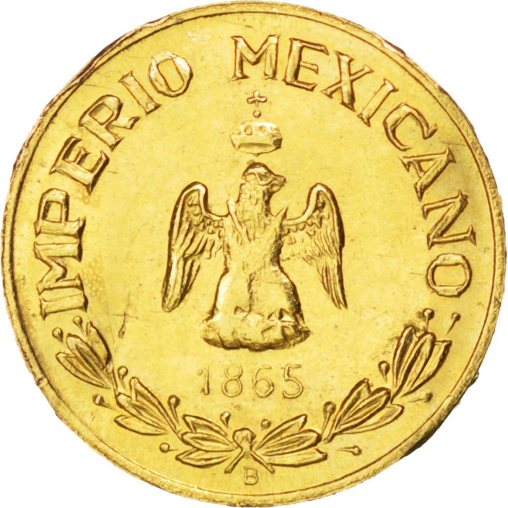 Mexico, 1 Peso, 1865, MS(63), Gold, 0.48