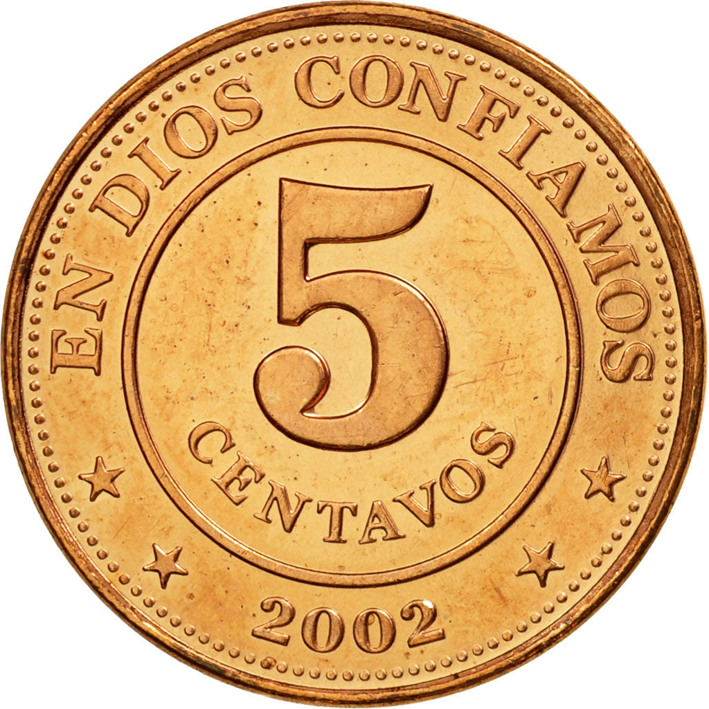 Coin, Nicaragua, 5 Centavos, 2002, British Royal Mint, AU(55-58), Copper Plated