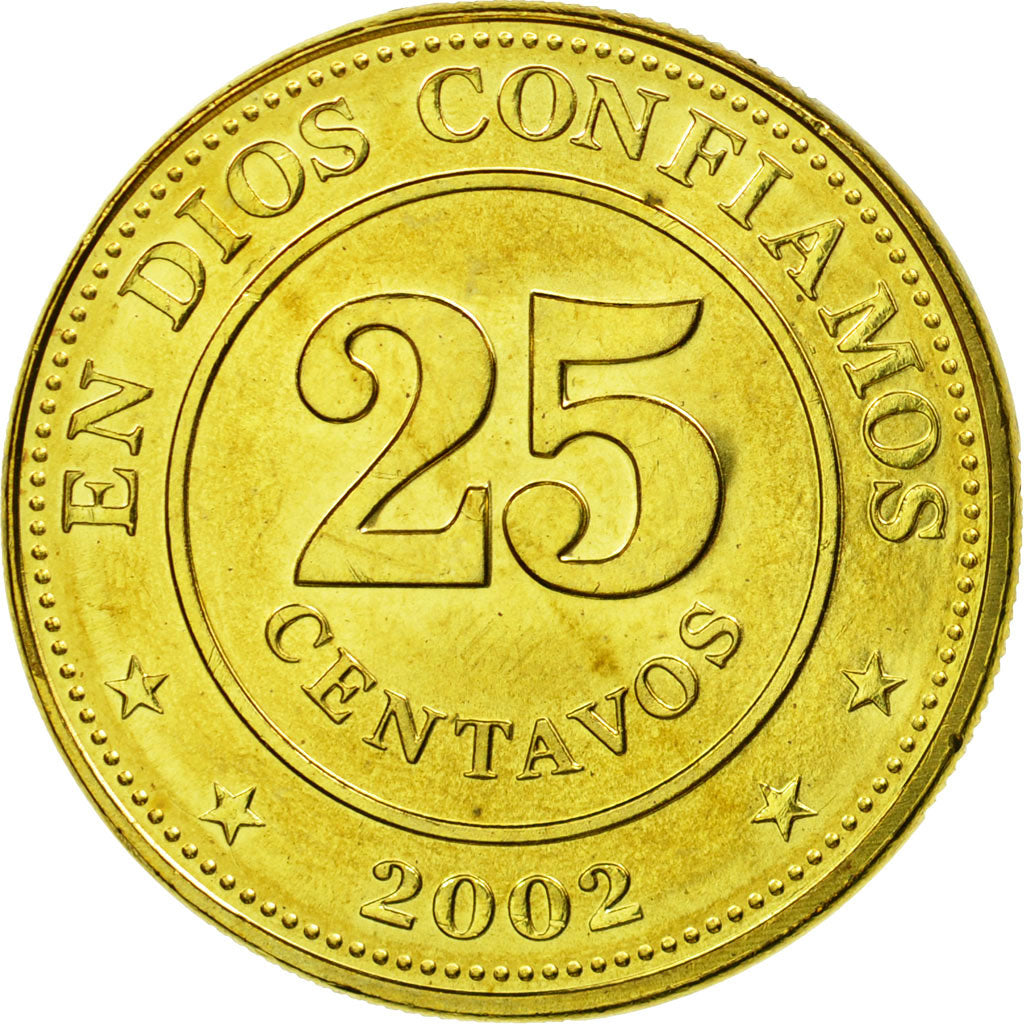 Moneta, Nicaragua, 25 Centavos, 2002, British Royal Mint, SPL-, Acciaio placcato