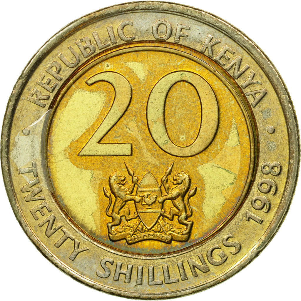 Coin, Kenya, 20 Shillings, 1998, British Royal Mint, EF(40-45), Bi-Metallic