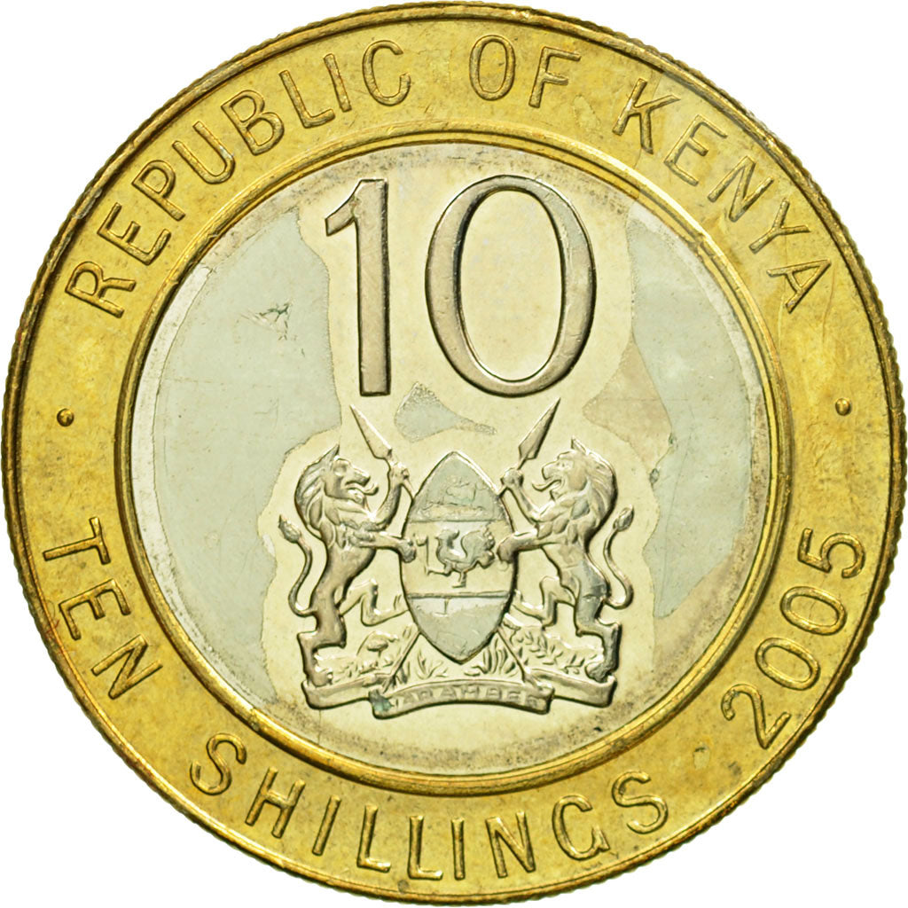 Coin, Kenya, 10 Shillings, 2005, British Royal Mint, EF(40-45), Bi-Metallic