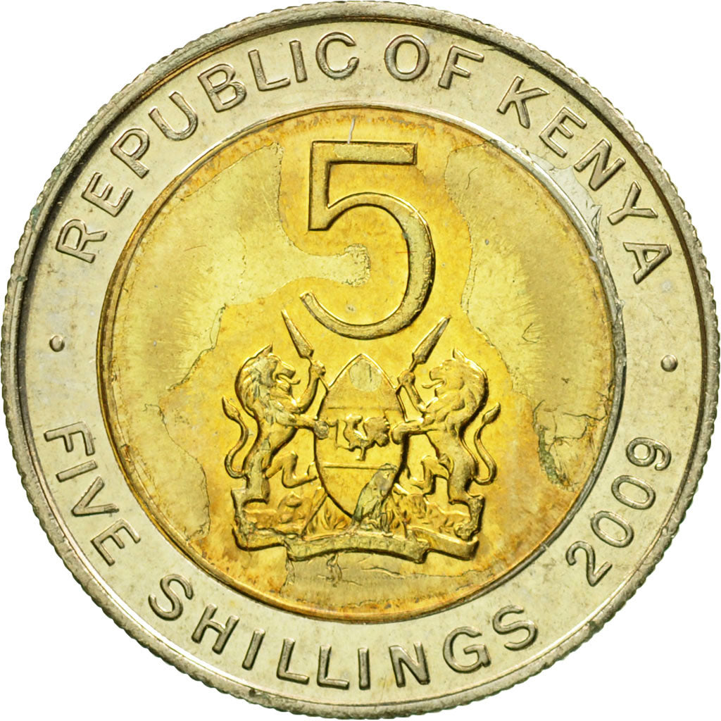 Coin, Kenya, 5 Shillings, 2009, British Royal Mint, EF(40-45), Bi-Metallic
