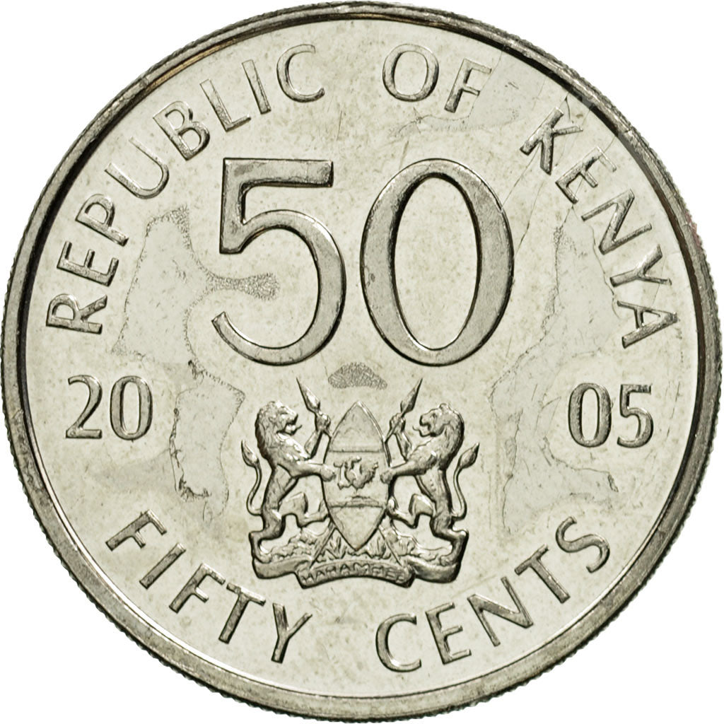 Coin, Kenya, 50 Cents, 2005, British Royal Mint, EF(40-45), Nickel plated steel