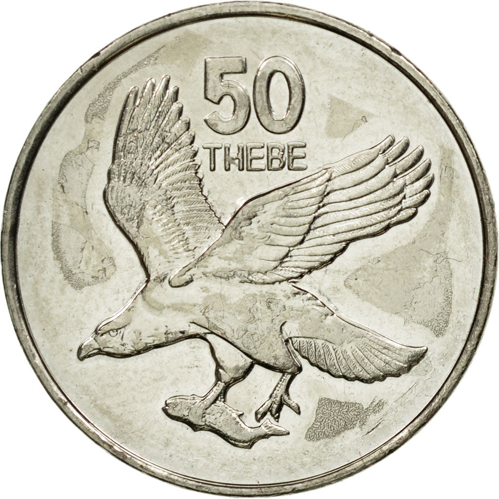 Coin, Botswana, 50 Thebe, 2001, British Royal Mint, EF(40-45), Nickel plated