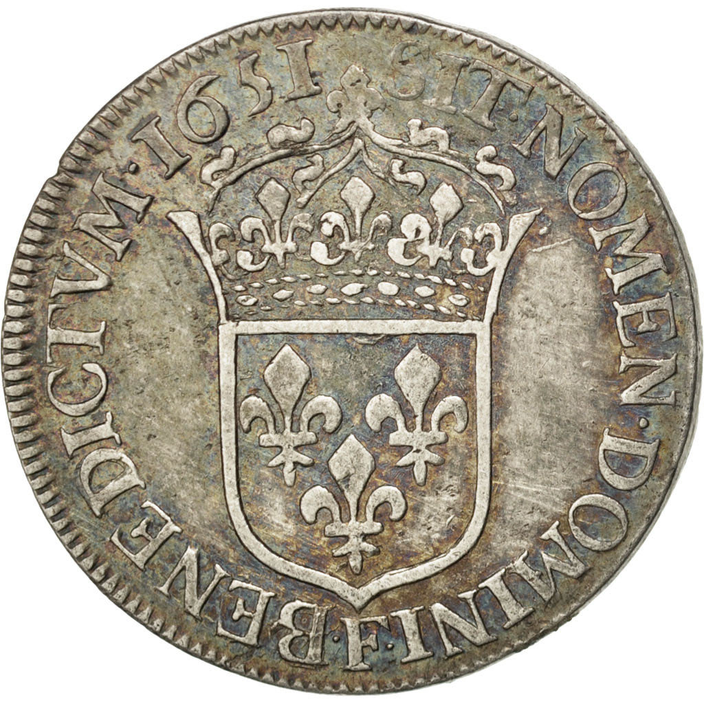 Louis XIV, 1/2 Écu à la mèche longue 1651 F (Angers), KM 164.7