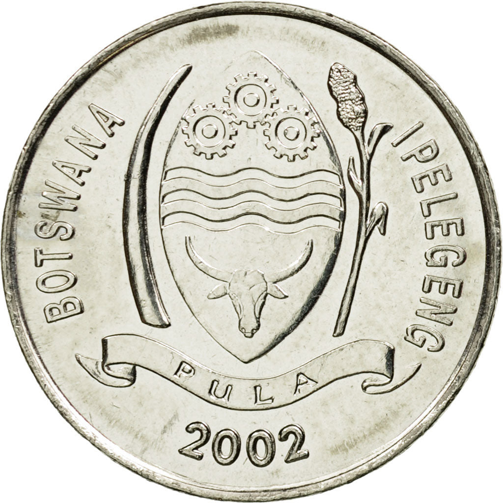 Coin, Botswana, 10 Thebe, 2002, British Royal Mint, EF(40-45), Nickel plated