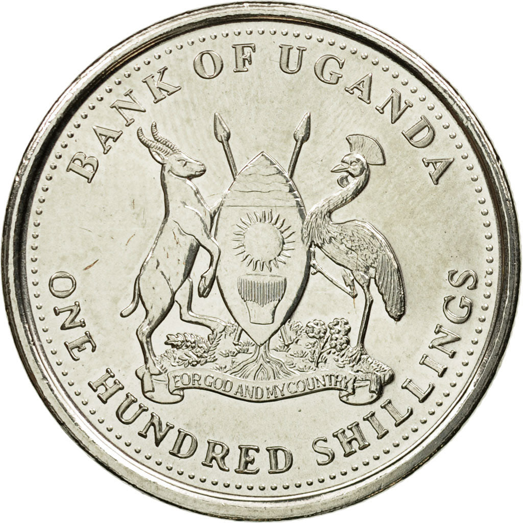 Moneta, Uganda, 100 Shillings, 2008, BB, Acciaio placcato nichel, KM:67a