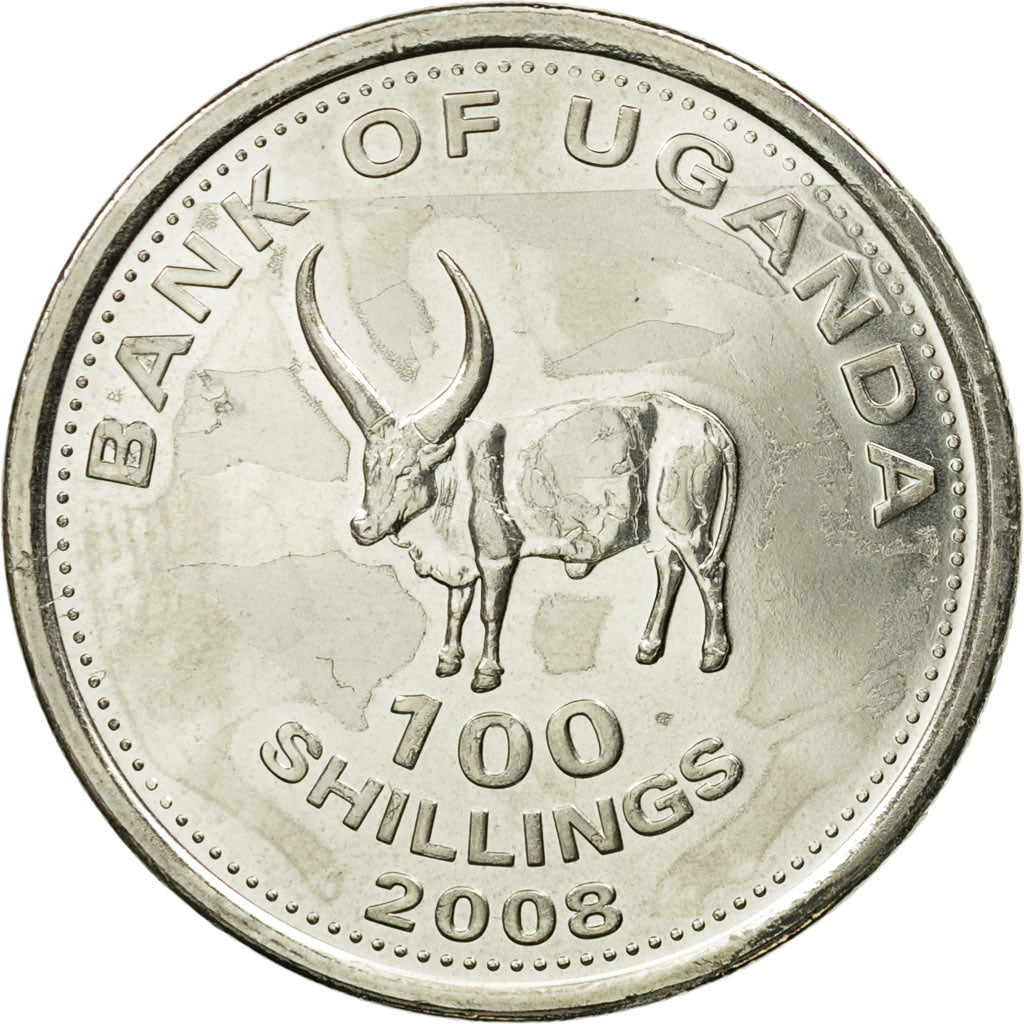 Moneta, Uganda, 100 Shillings, 2008, BB, Acciaio placcato nichel, KM:67a