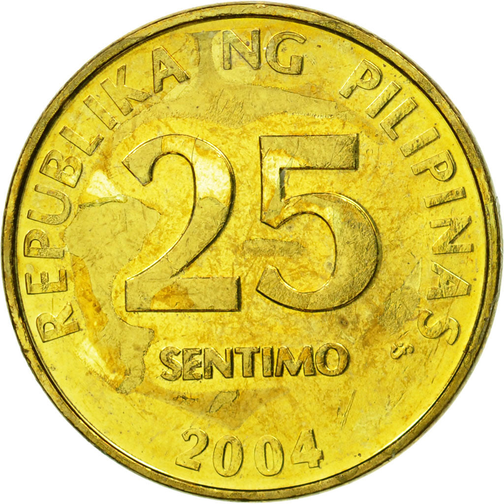 Coin, Philippines, 25 Sentimos, 2004, EF(40-45), Brass plated steel, KM:271a