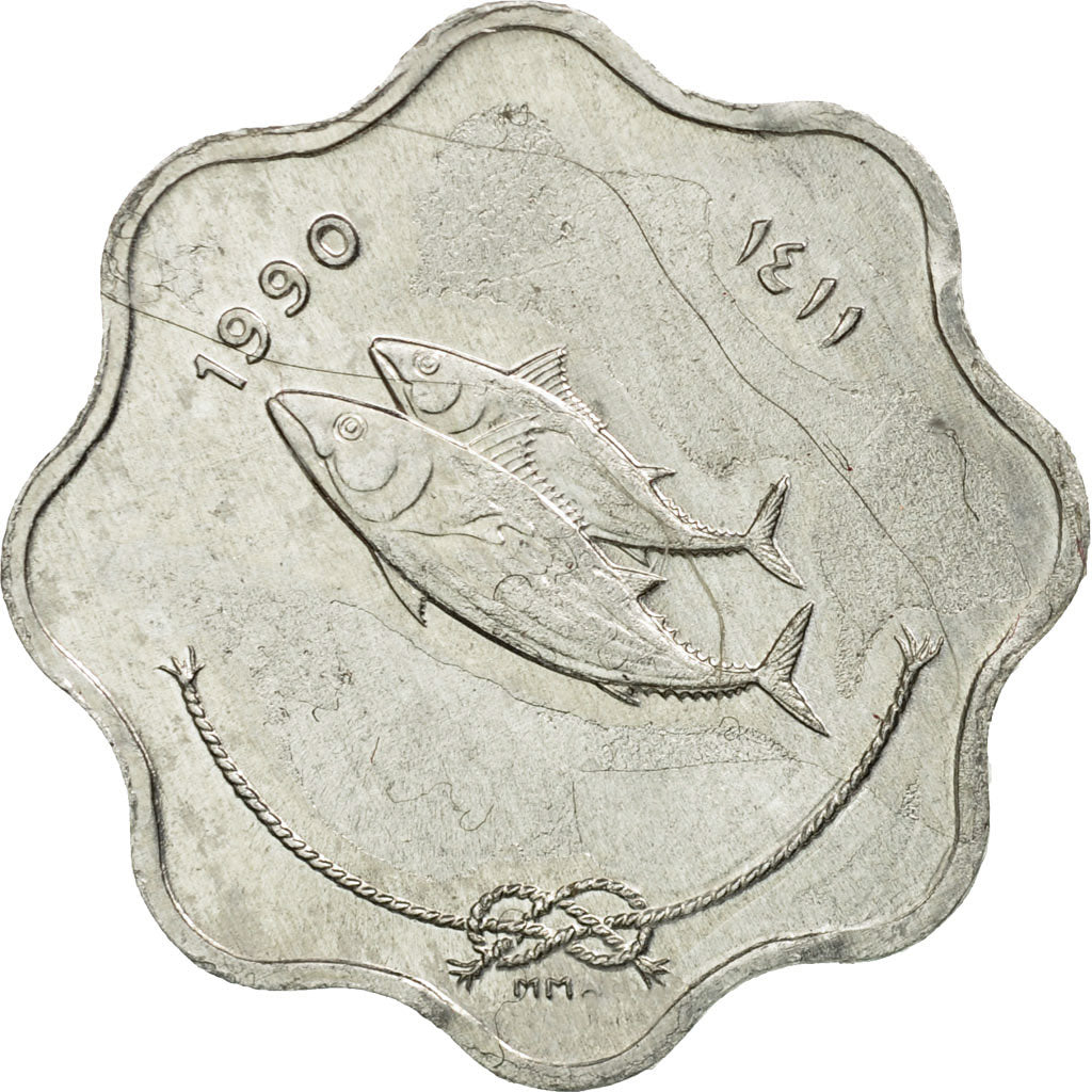 Coin, MALDIVE ISLANDS, 5 Laari, 1990, EF(40-45), Aluminum, KM:69
