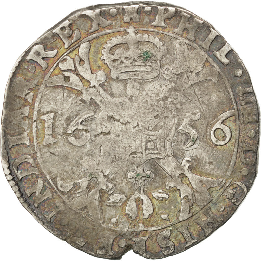 SPANISH NETHERLANDS, 1/2 Patagon, 1656, Brabant, KM #46.6, EF(40-45), Silver,...