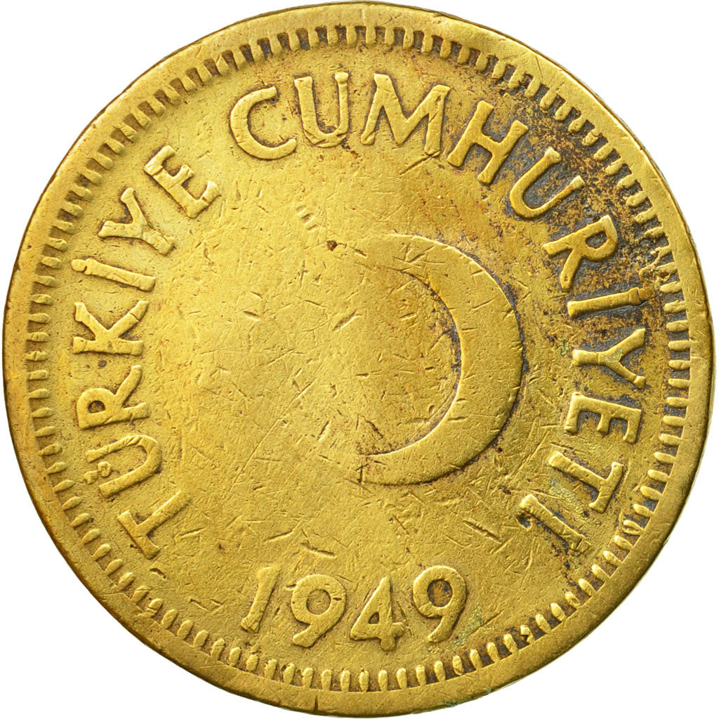 Coin, Turkey, 25 Kurus, 1949, VF(20-25), Brass, KM:886