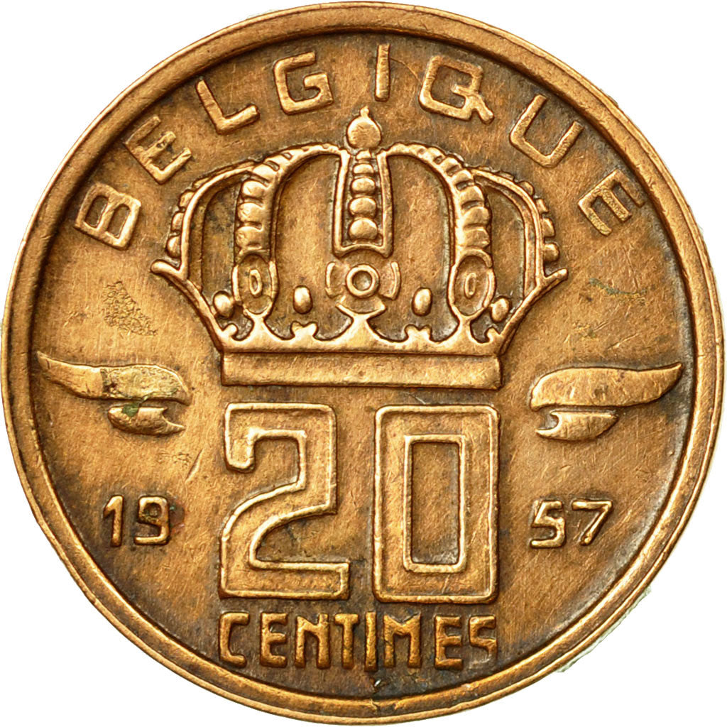 Coin, Belgium, 20 Centimes, 1957, EF(40-45), Bronze, KM:146