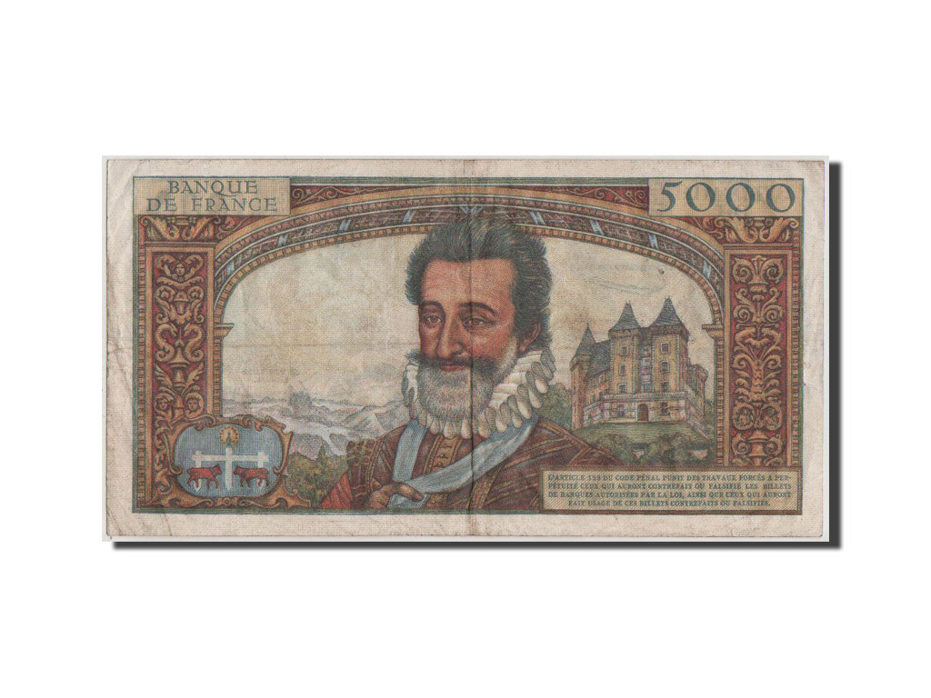 Geldschein, Frankreich, 5000 Francs, 5 000 F 1957-1958 ''Henri IV'', 1958, S+