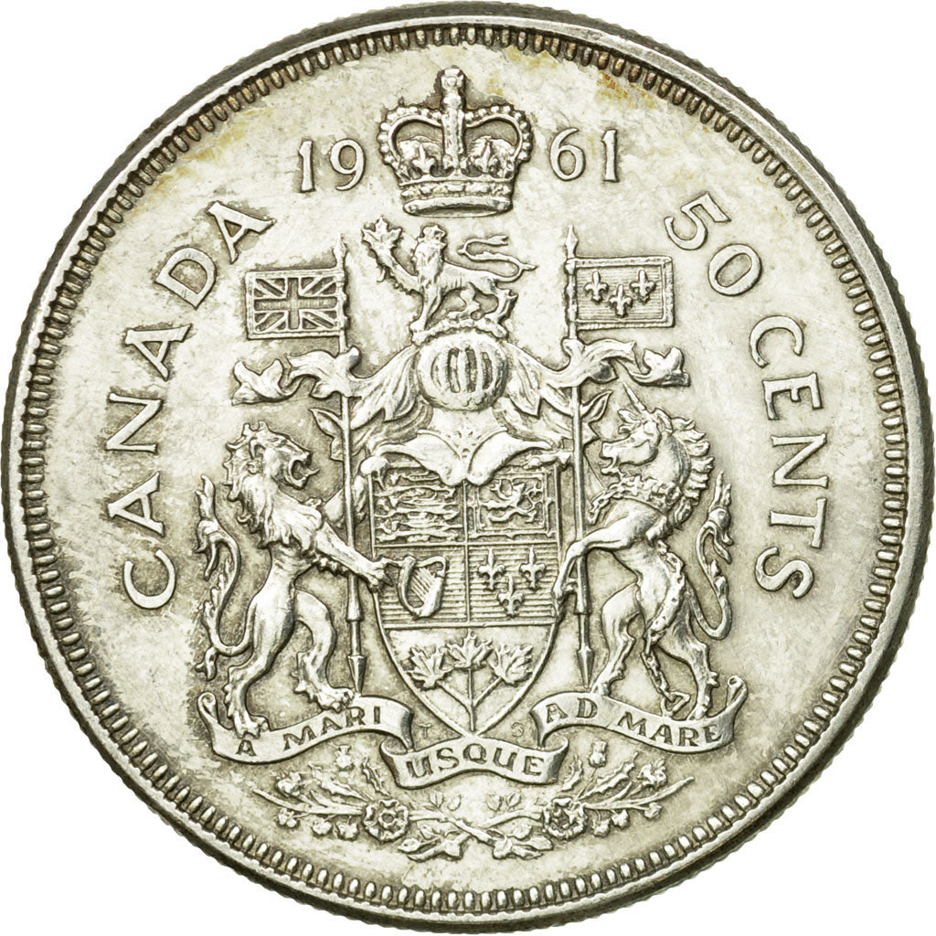 Coin, Canada, Elizabeth II, 50 Cents, 1961, Royal Canadian Mint, Ottawa
