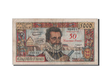 France, 50 Nouveaux Francs on 5000 Francs, 1955-1959 Overprinted with...