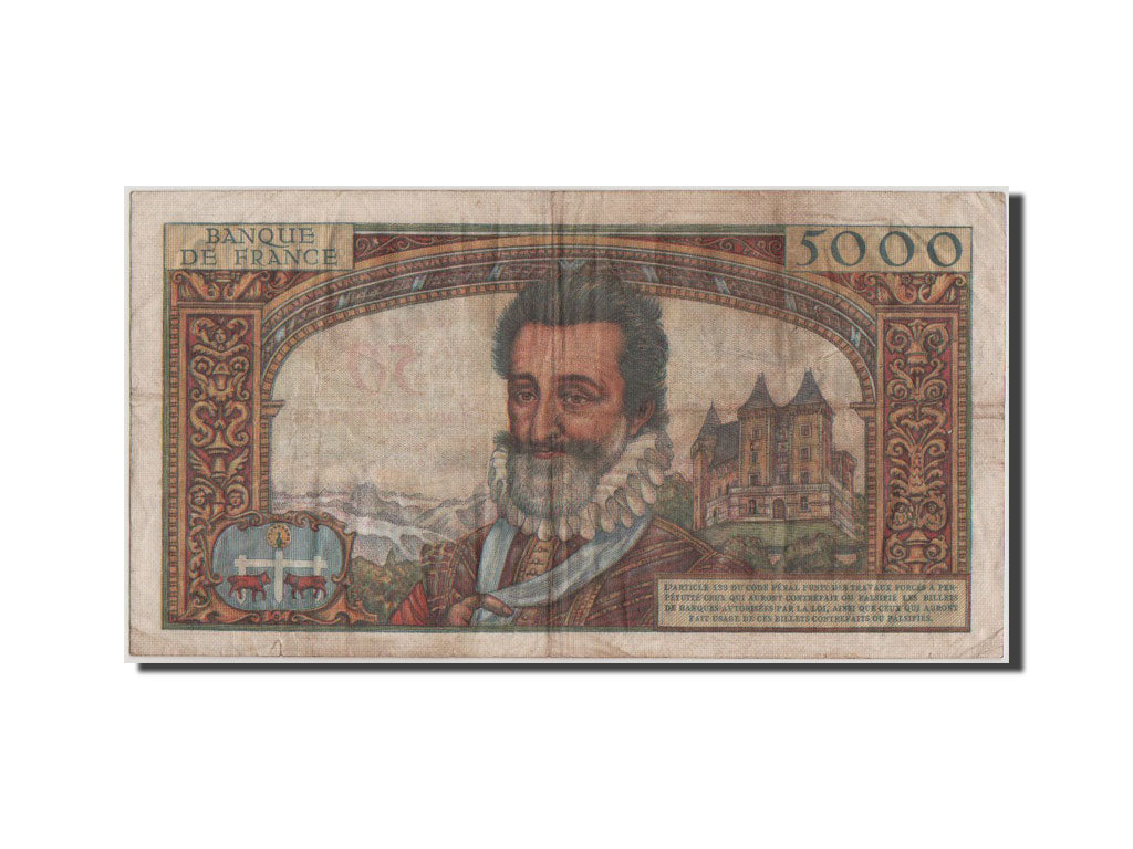 France, 50 Nouveaux Francs on 5000 Francs, 1955-1959 Overprinted with...