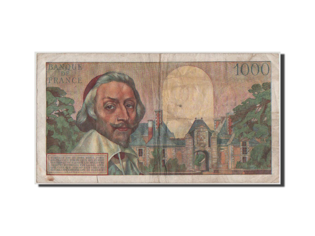 Banknote, France, 10 Nouveaux Francs on 1000 Francs, 1955-1959 Overprinted with