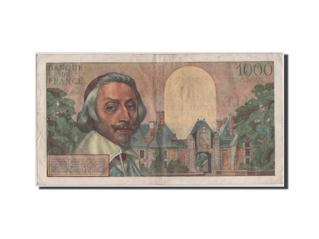Banknote, France, 10 Nouveaux Francs on 1000 Francs, 1955-1959 Overprinted with
