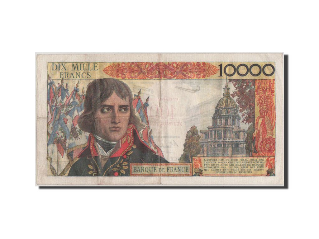 France, 100 Nouveaux Francs on 10,000 Francs, 1955-1959 Overprinted with...
