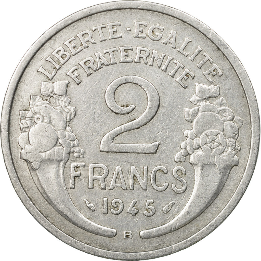 Coin, France, Morlon, 2 Francs, 1945, Beaumont - Le Roger, EF(40-45), Aluminum