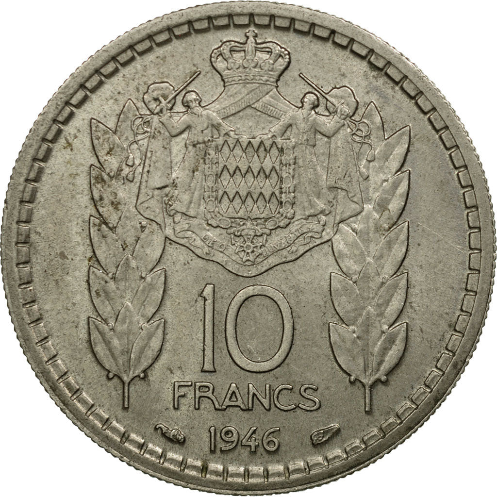 Coin, Monaco, Louis II, 10 Francs, 1946, Poissy, EF(40-45), Copper-nickel